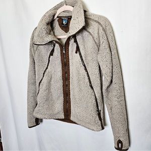 Kuhl Flight Jacket Sherpa stone color Full Zip Tan Brown Hood. RUNS SMALL!